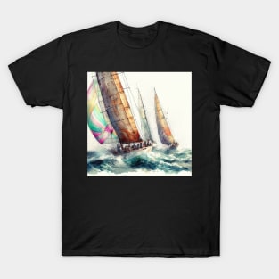 Artistic illustration of a sailboat race. T-Shirt